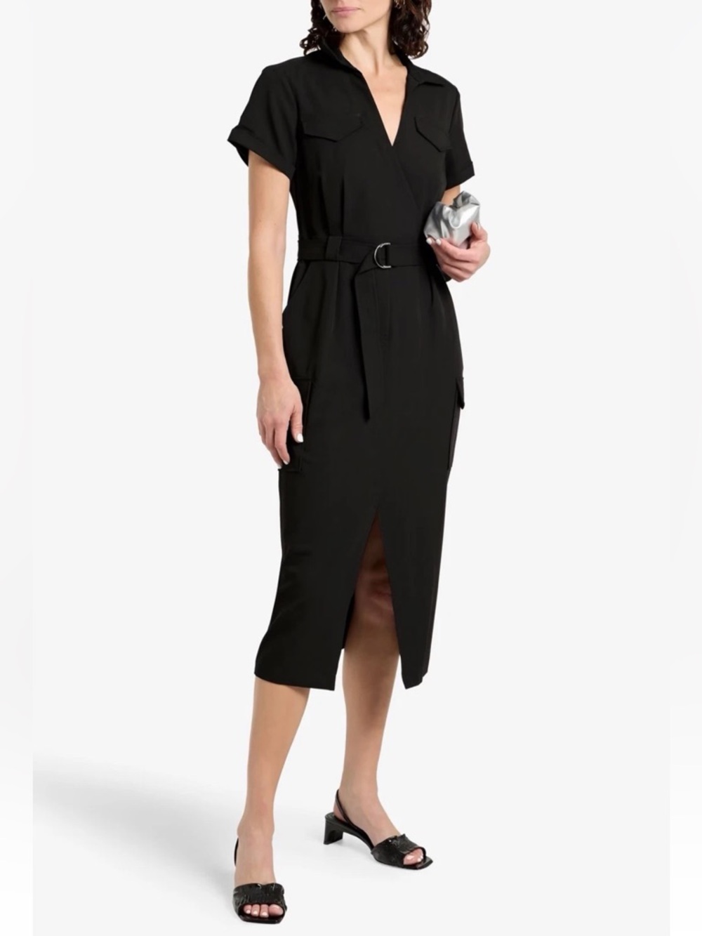 $550 Derek Lam 10 Crosby Lucy Utility Shirtdress Black Midi Belted Pockets 6